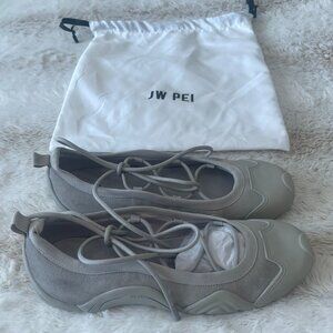 JW PEI Caitlin Lace-up Ballerina Sneakers in Grey women's 7